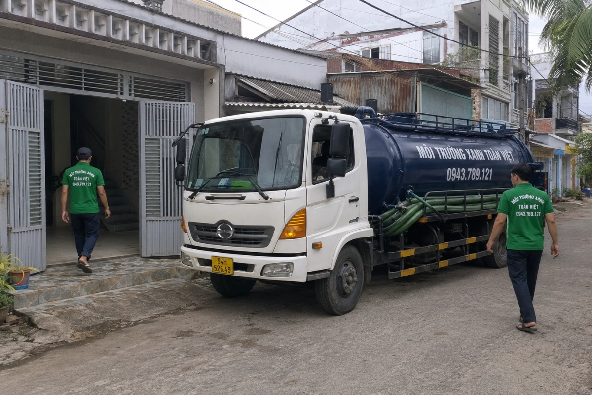 Xe hút hầm cầu Môi Trường Xanh Toàn Việt tại khu phố