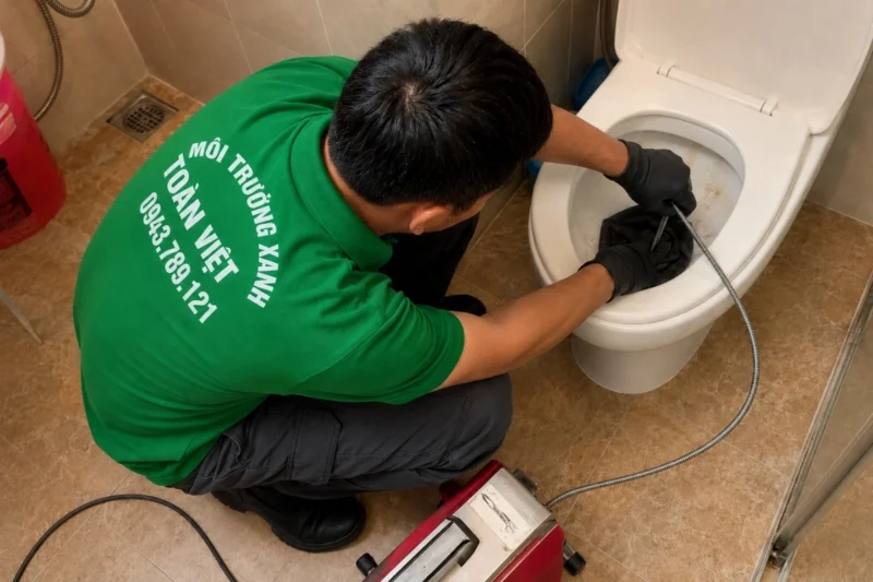 Nhân viên tiếp cận đường thoát phía sau bồn cầu
