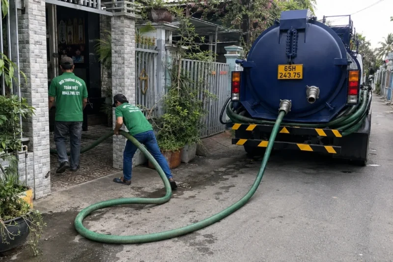 Đội xe hút hầm cầu và nhân viên Toàn Việt.