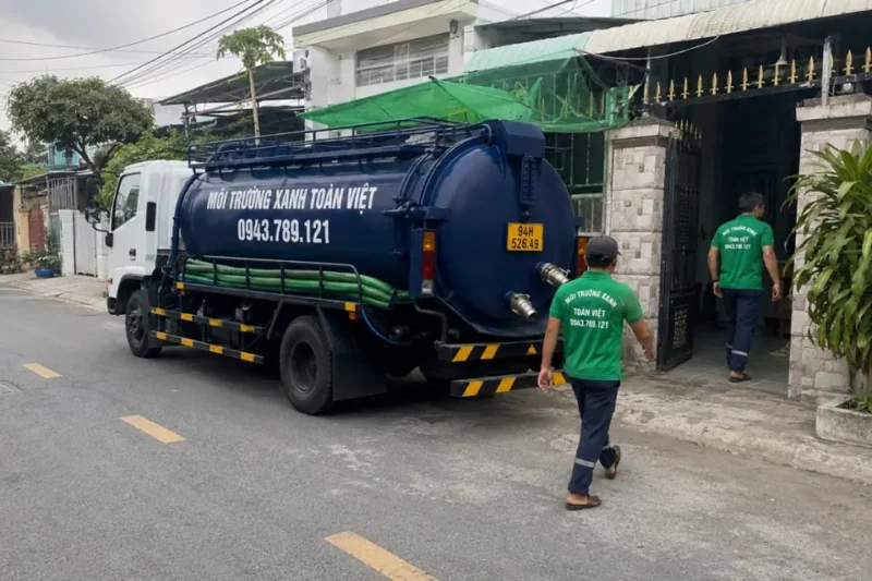 xe bồn đỗ bên đường trước nhà dân
