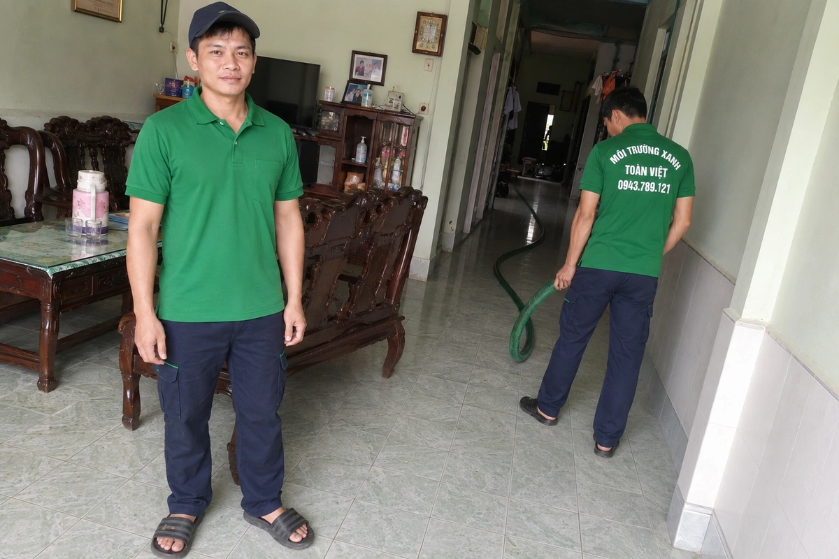 Nhân viên Môi Trường Xanh Toàn Việt chuẩn bị ống hút bên trong nhà khách hàng