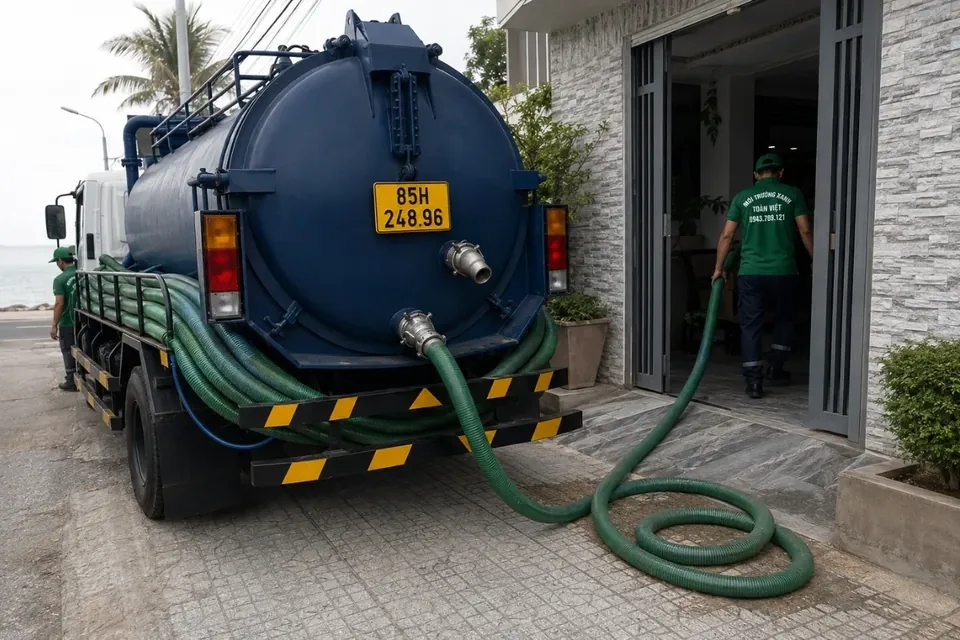 Hút hầm cầu Ninh Thuận – khảo sát cùng Toàn Việt 29 Xe bồn và ống hút tại nhà ở, ảnh trong nhóm Ninh Thuận của thư viện Toàn Việt