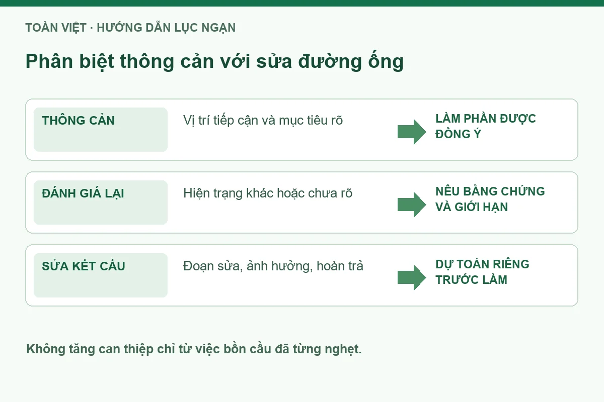 Sơ đồ điểm dừng để đánh giá lại khi thông bồn cầu tái nghẹt.