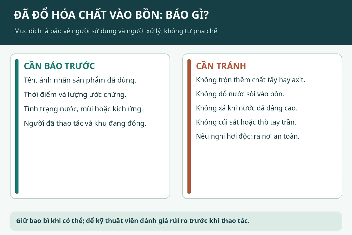 Bảng th&ocirc;ng tin h&oacute;a chất cần b&aacute;o v&agrave; thao t&aacute;c cần tr&aacute;nh tại bồn cầu