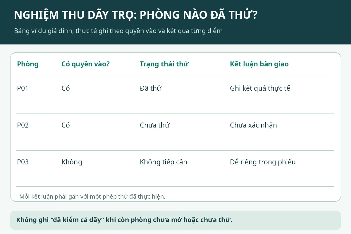 Mẫu nghiệm thu d&atilde;y trọ ghi ph&ograve;ng đ&atilde; thử, chưa thử v&agrave; chưa tiếp cận