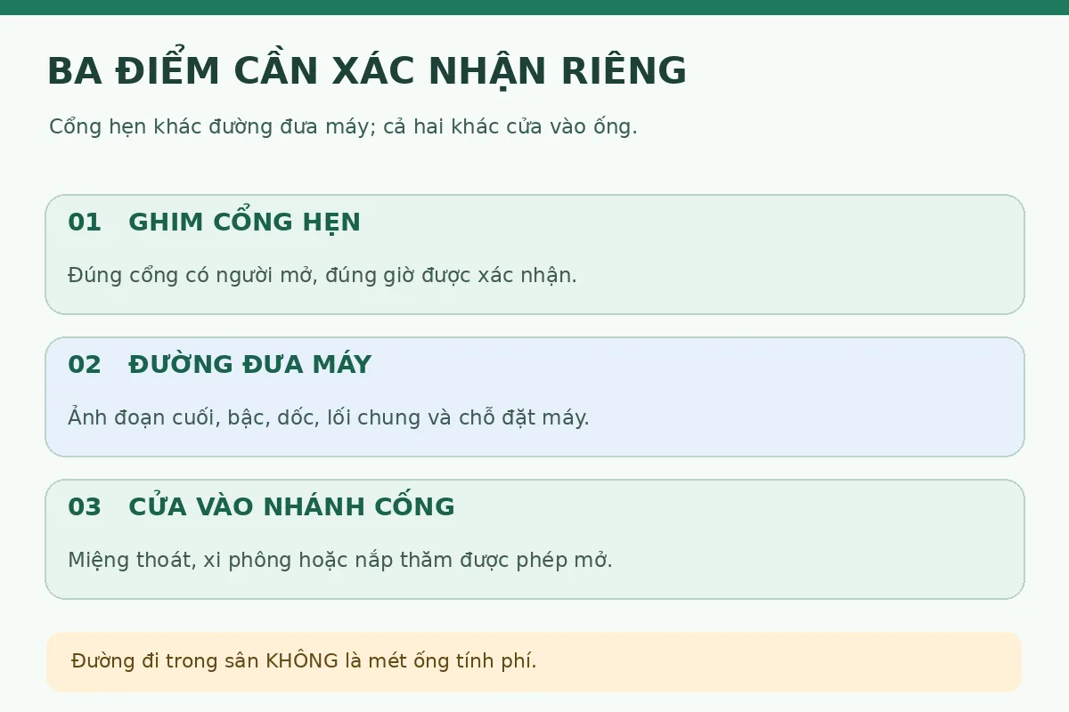 Sơ đồ ph&acirc;n biệt cổng hẹn, đường đưa m&aacute;y v&agrave; cửa v&agrave;o nh&aacute;nh cống