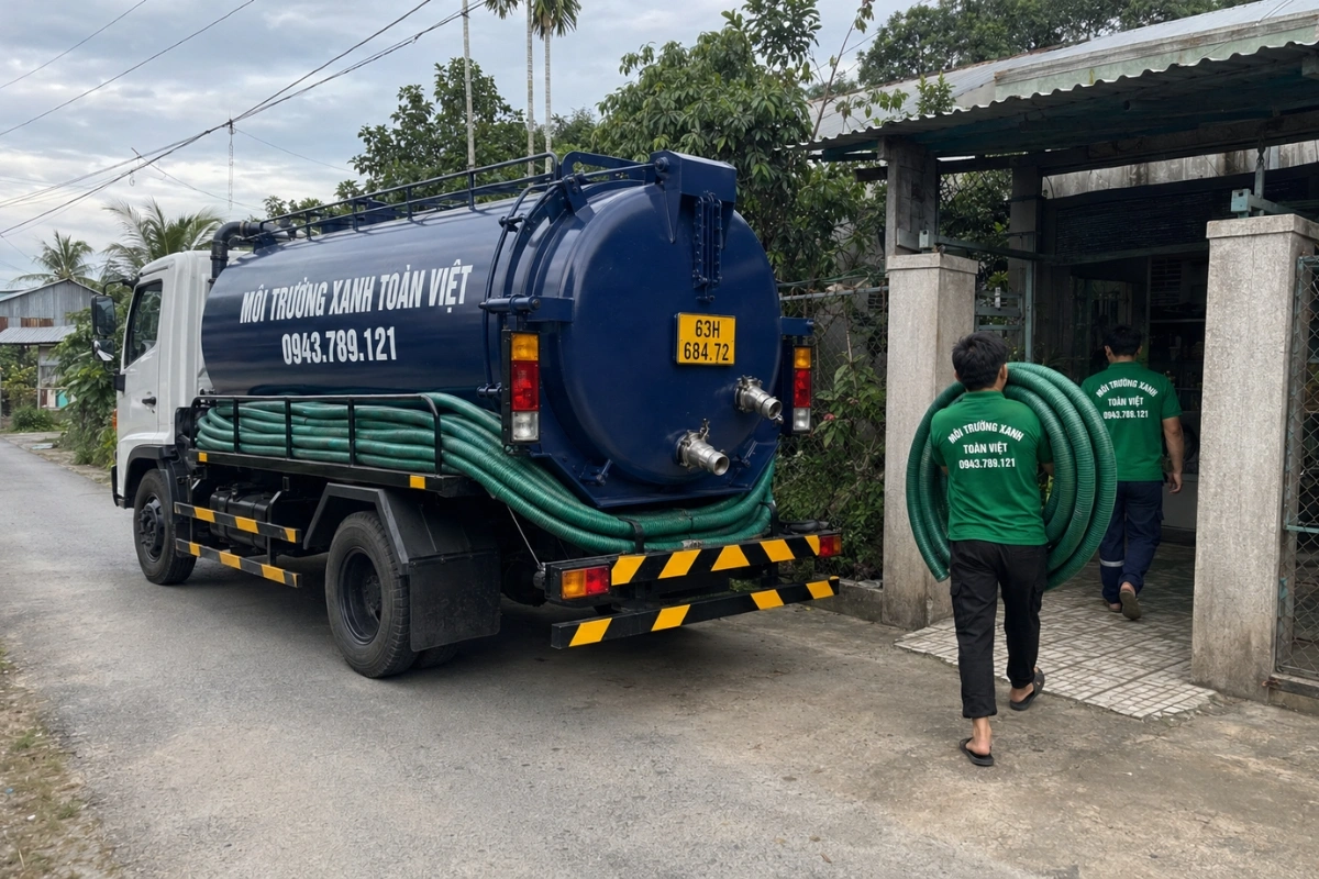 Hút Hầm Cầu Cai Lậy | Xe Nhỏ Vào Hẻm, Xe Lớn Tới Công Trình 7 Xe bồn hút hầm cầu phục vụ tại tuyến đường dân cư