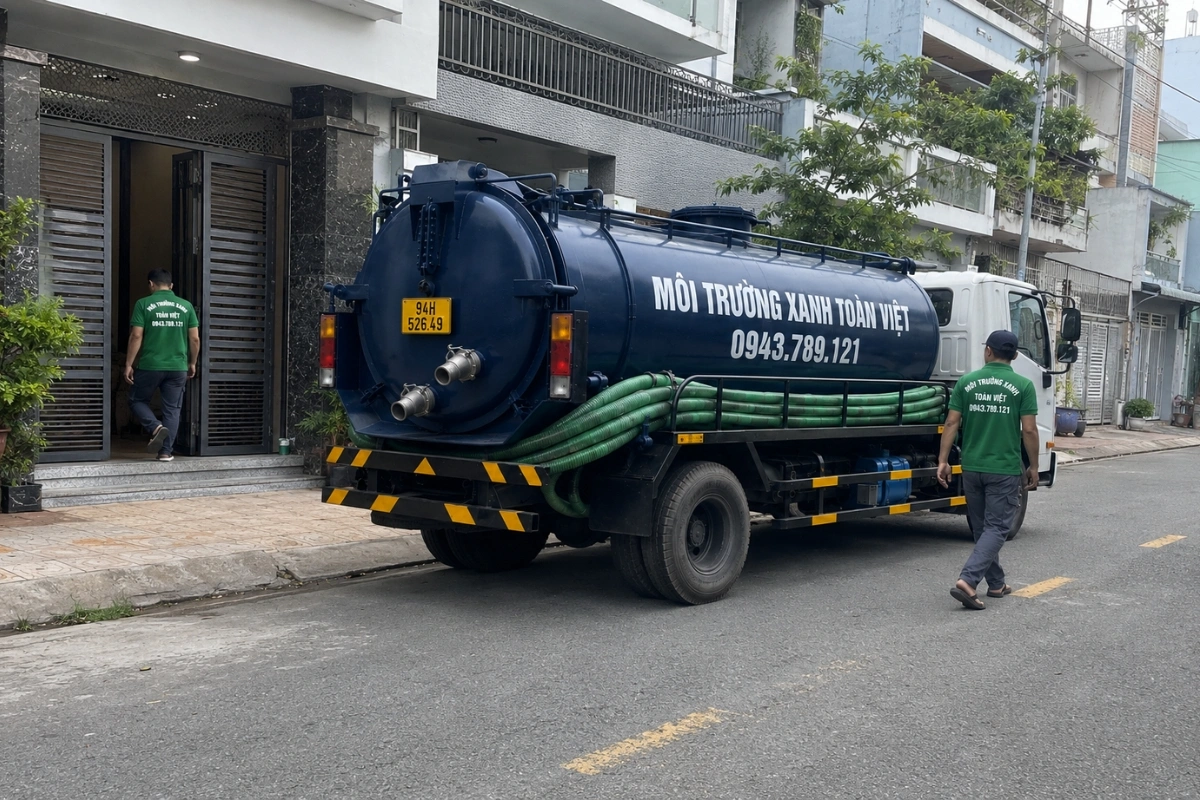 Nhân viên Môi Trường Xanh Toàn Việt đến hút hầm cầu tận nơi