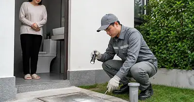 Kỹ thuật viên kiểm tra dấu hiệu hầm cầu đầy tại nhà