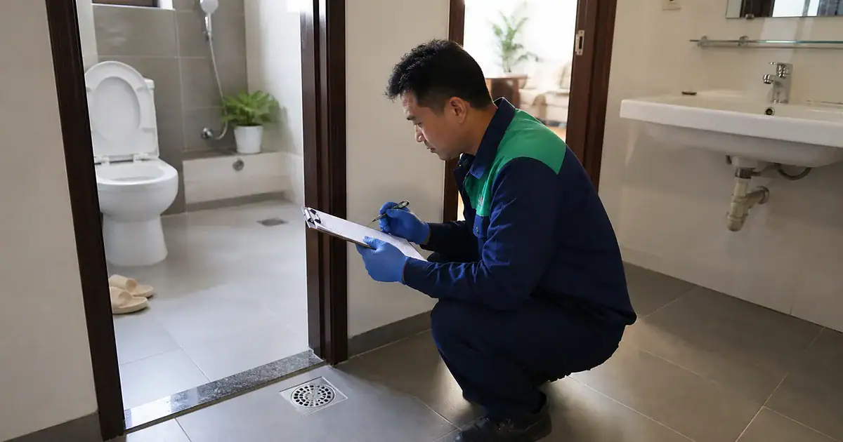 Kỹ thuật viên kiểm tra nhiều điểm thoát nước trong nhà