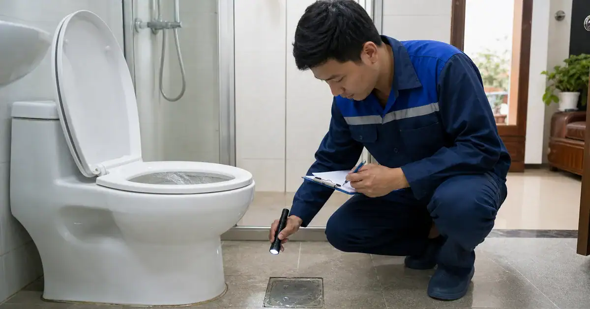 Kiểm tra bồn cầu và thoát sàn có dấu hiệu thoát nước chậm