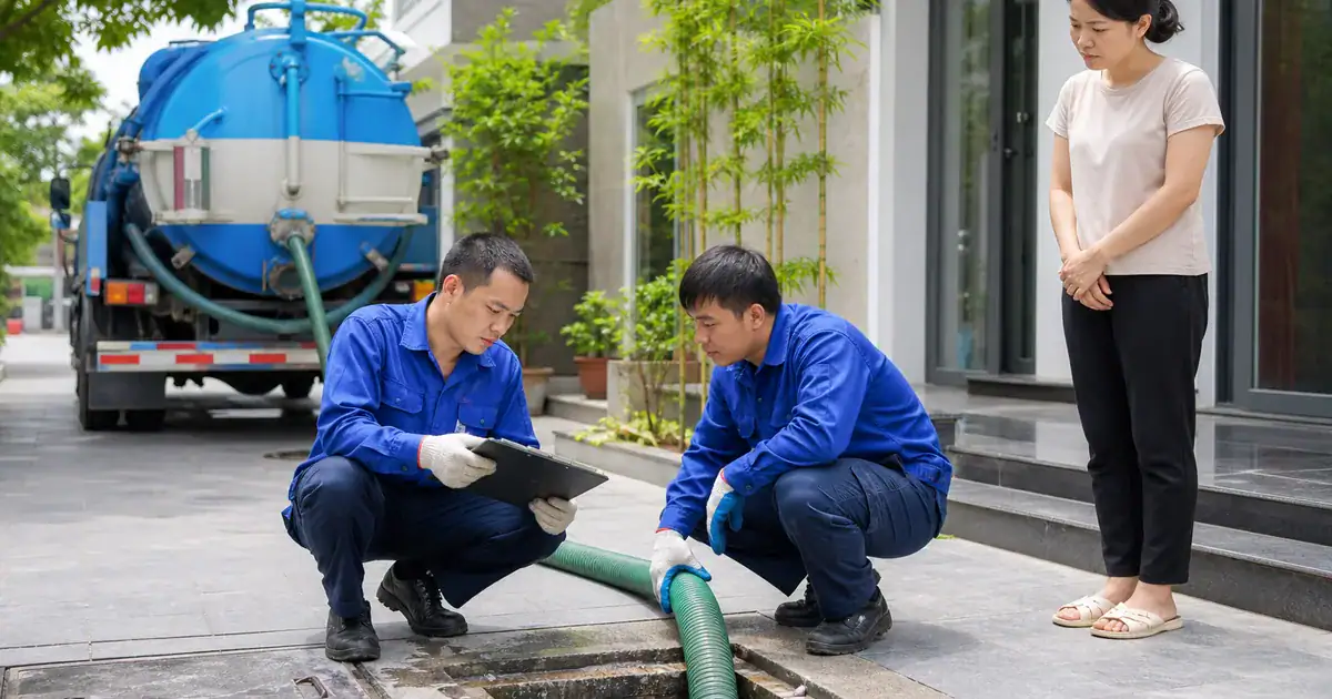 Kỹ thuật viên khảo sát và tư vấn chi phí hút hầm cầu tại nhà