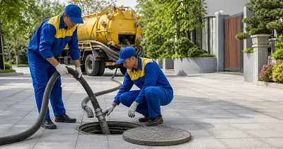 Kỹ thuật viên hút hầm cầu không đục phá qua nắp thăm có sẵn