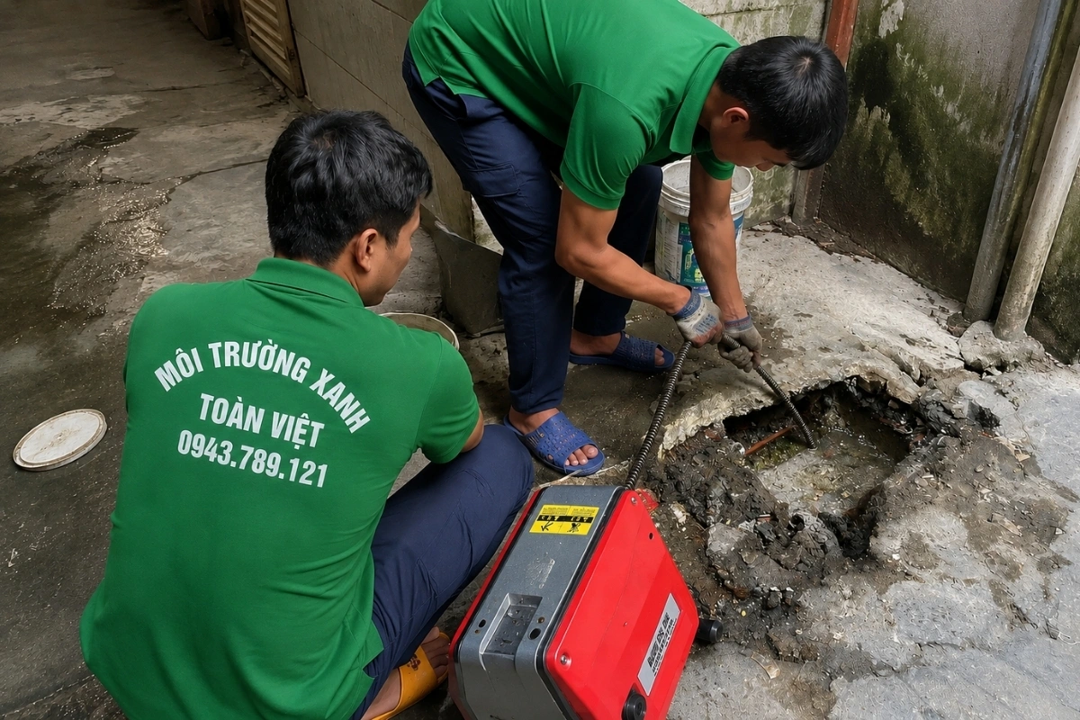 Nạo vét hố ga trên tuyến cống chính