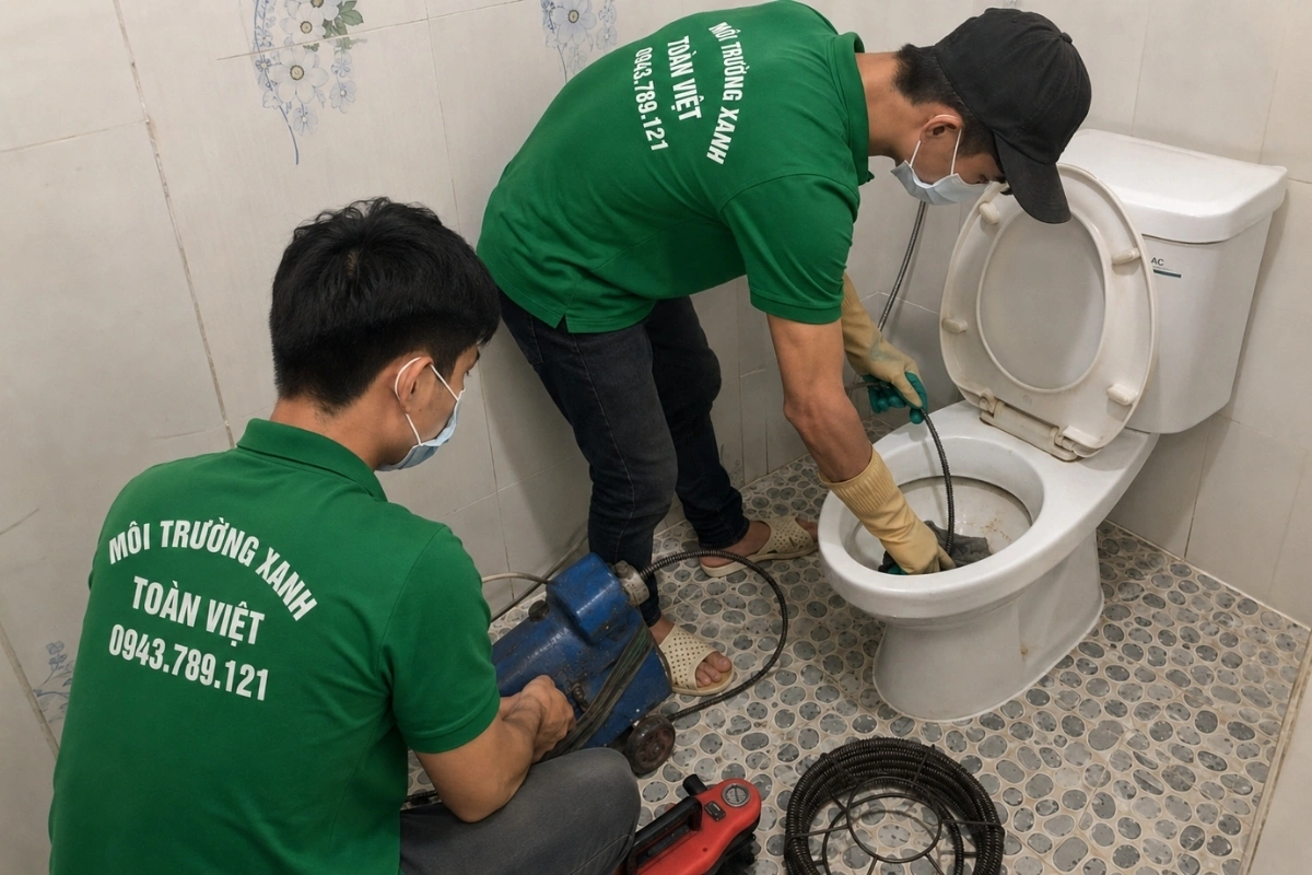 Thông Bồn Cầu Phú Vang 24/7, Thợ Nhanh | Xanh Toàn Việt 9 Kỹ thuật viên xử lý bồn cầu bị nghẹt bằng máy lò xo