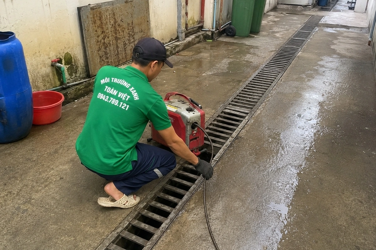 Nhân viên thông cống thoát nước khu bếp
