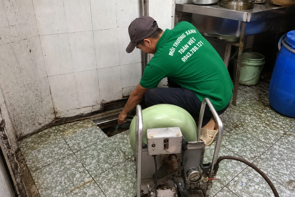 Xử lý đường ống thoát nước khu bếp