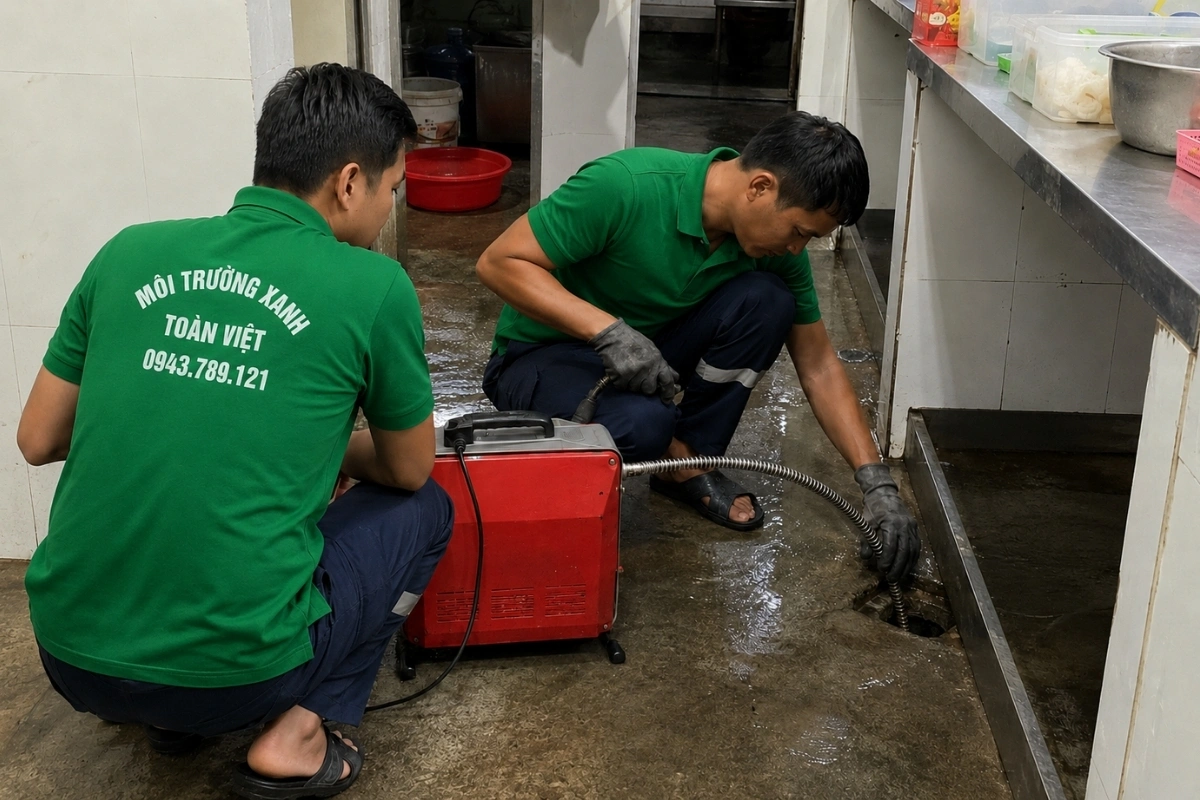 Xử lý đường ống thoát nước khu bếp
