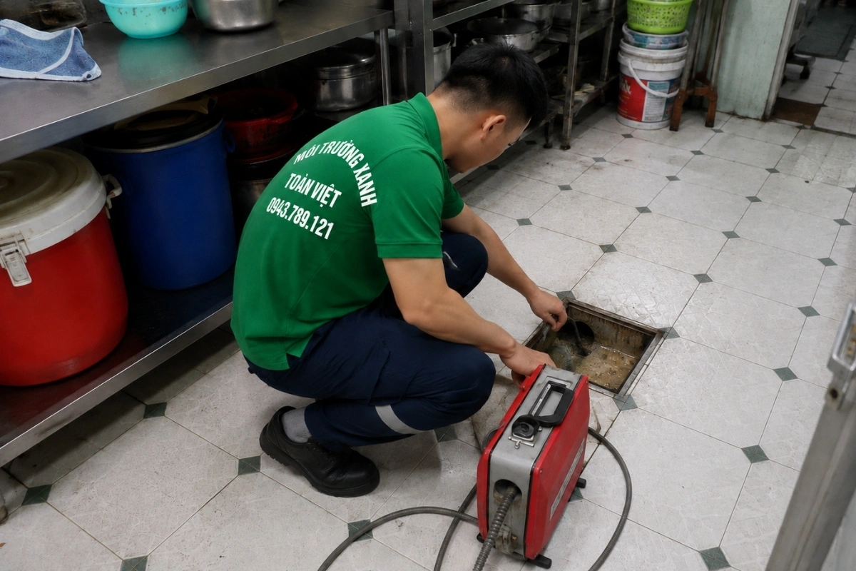 Thi công thông cống tại khu bếp quán ăn