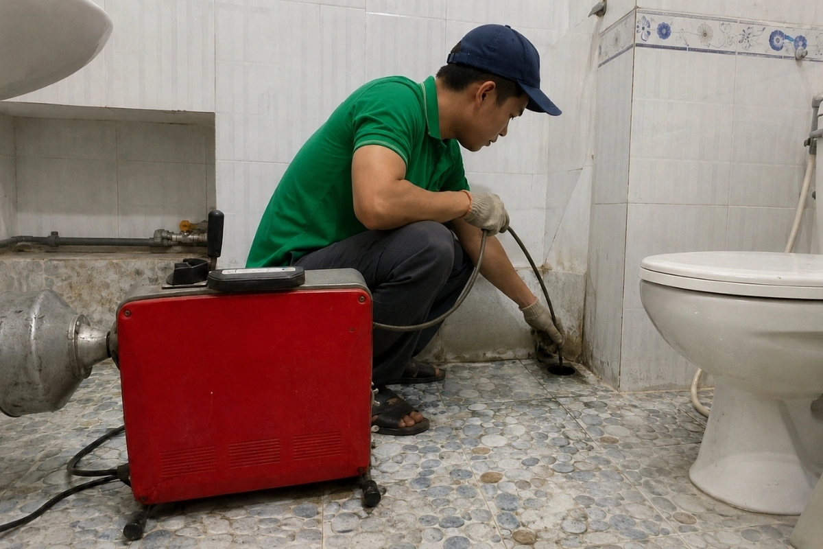 Thông Cống Nghẹt Di Linh | Xử Lý Bùn Và Nước Trào 10 Thi công thông cống trong khu vệ sinh