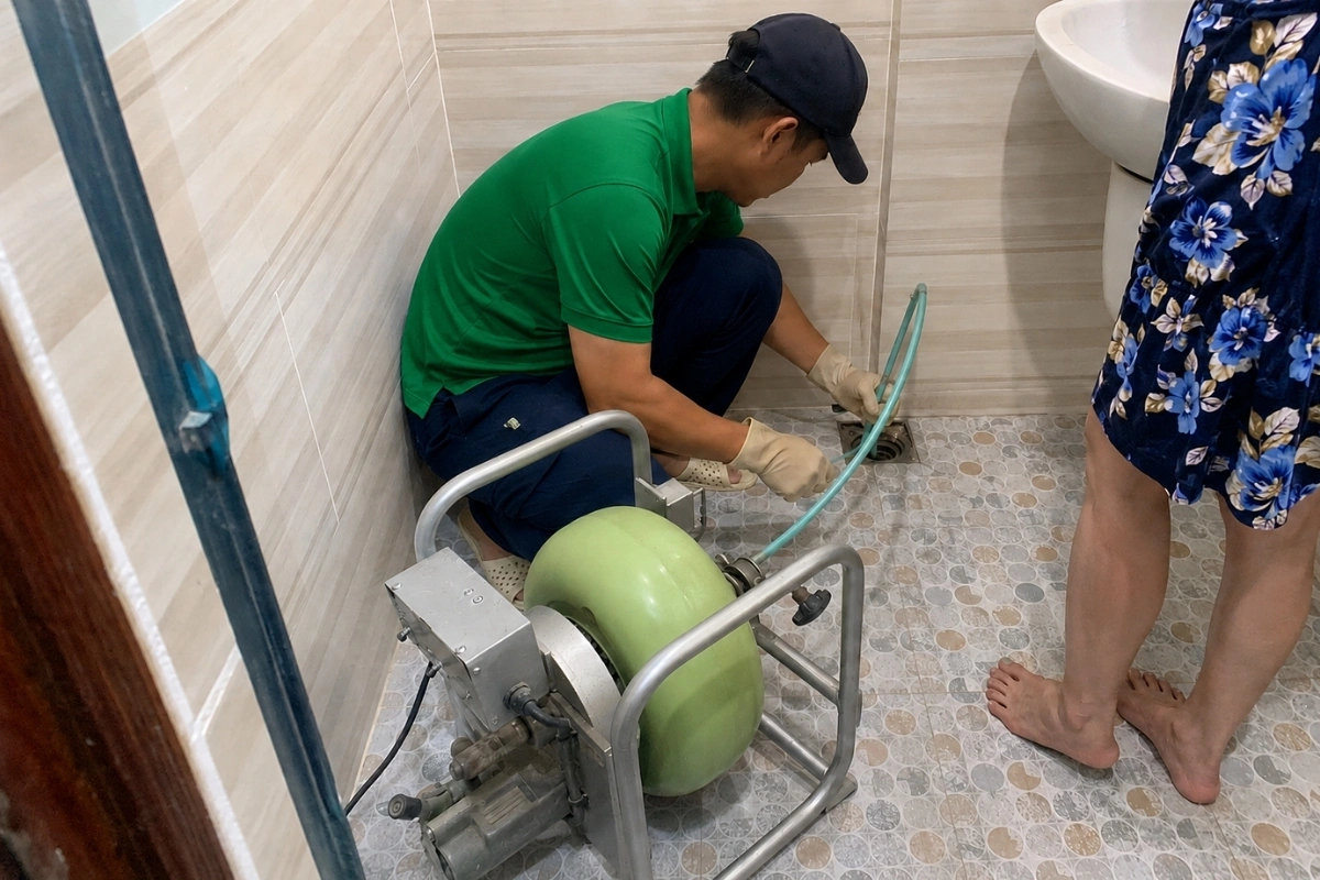 Thông Cống Nghẹt Đắk Nông | Xử Lý Bùn Và Nước Trào 11 Nhân viên thông cống thoát sàn nhà vệ sinh