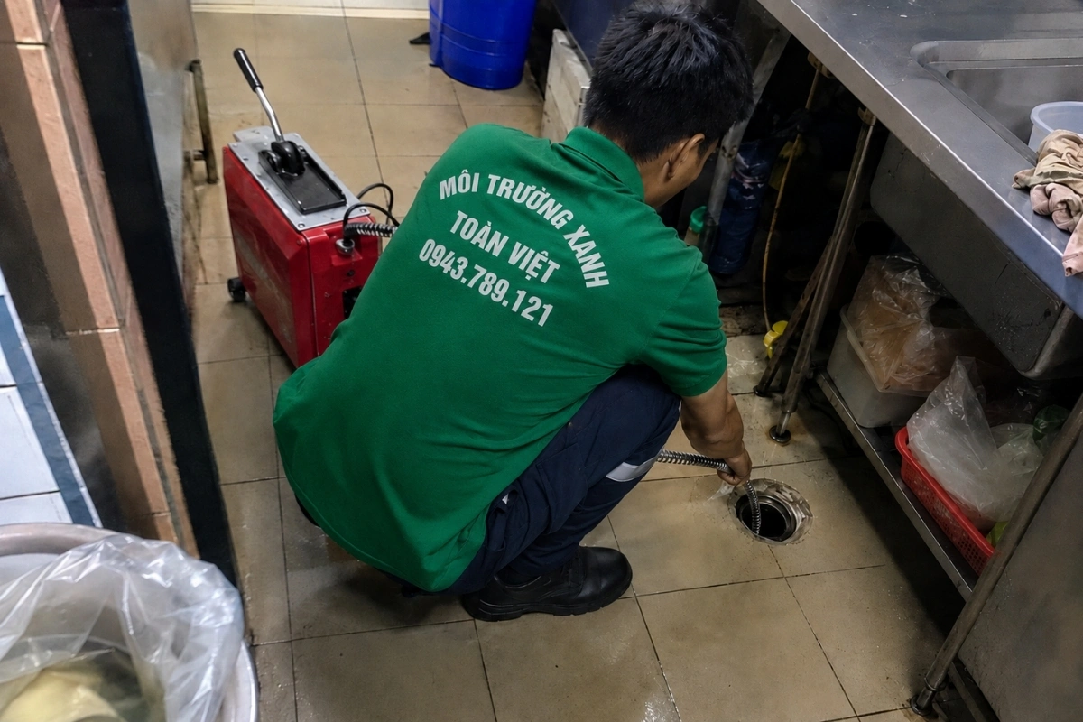 Vệ sinh đường cống dưới bồn rửa khu bếp