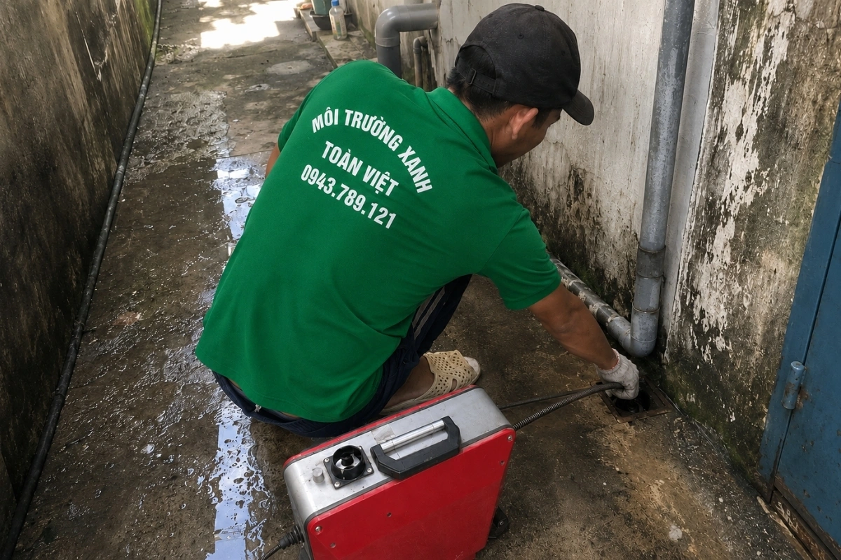 Thông Cống Nghẹt Sơn Trà | Xử Lý Bùn Và Nước Trào 13 Nhân viên vệ sinh rãnh thoát nước dọc lối đi