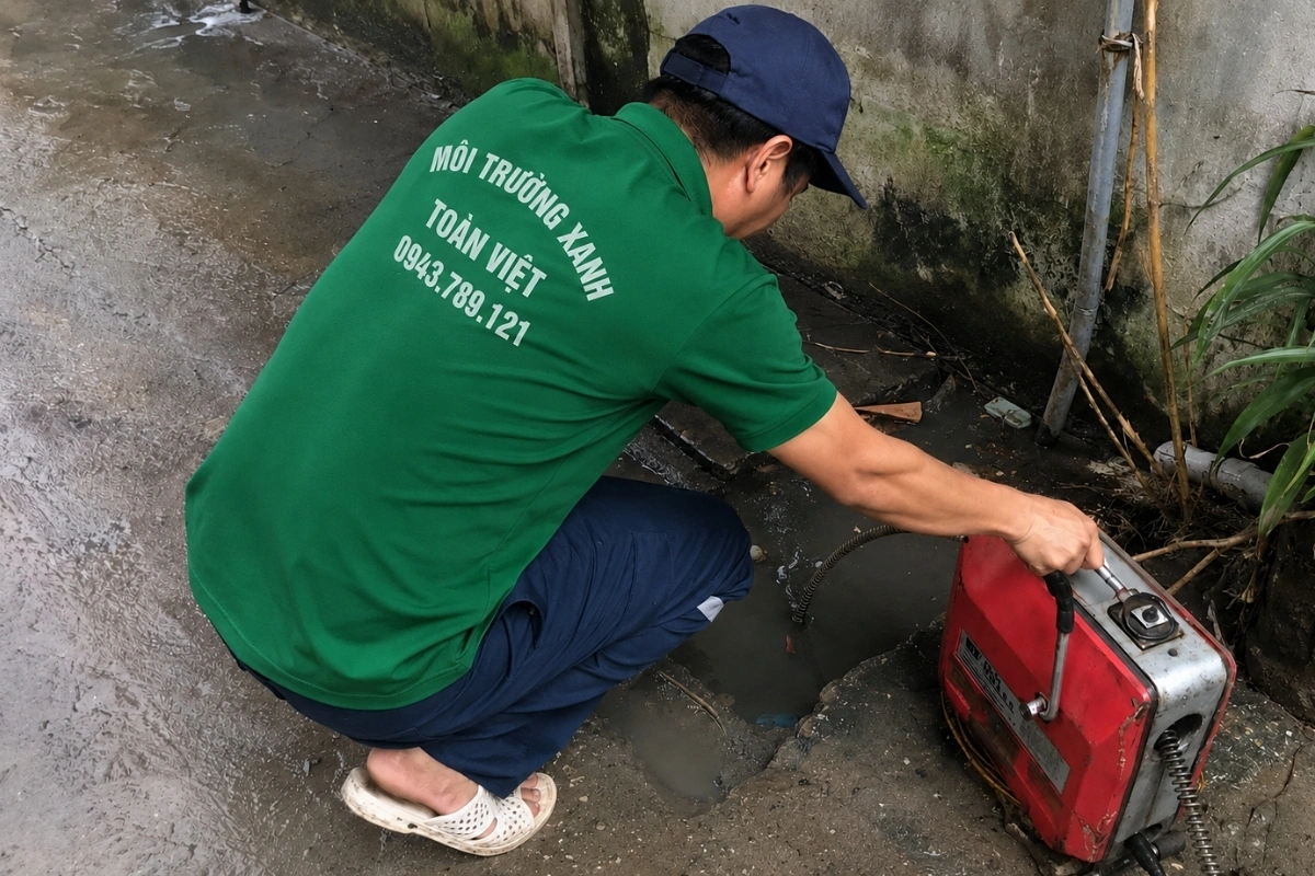 Vệ sinh rãnh thoát nước ngoài trời