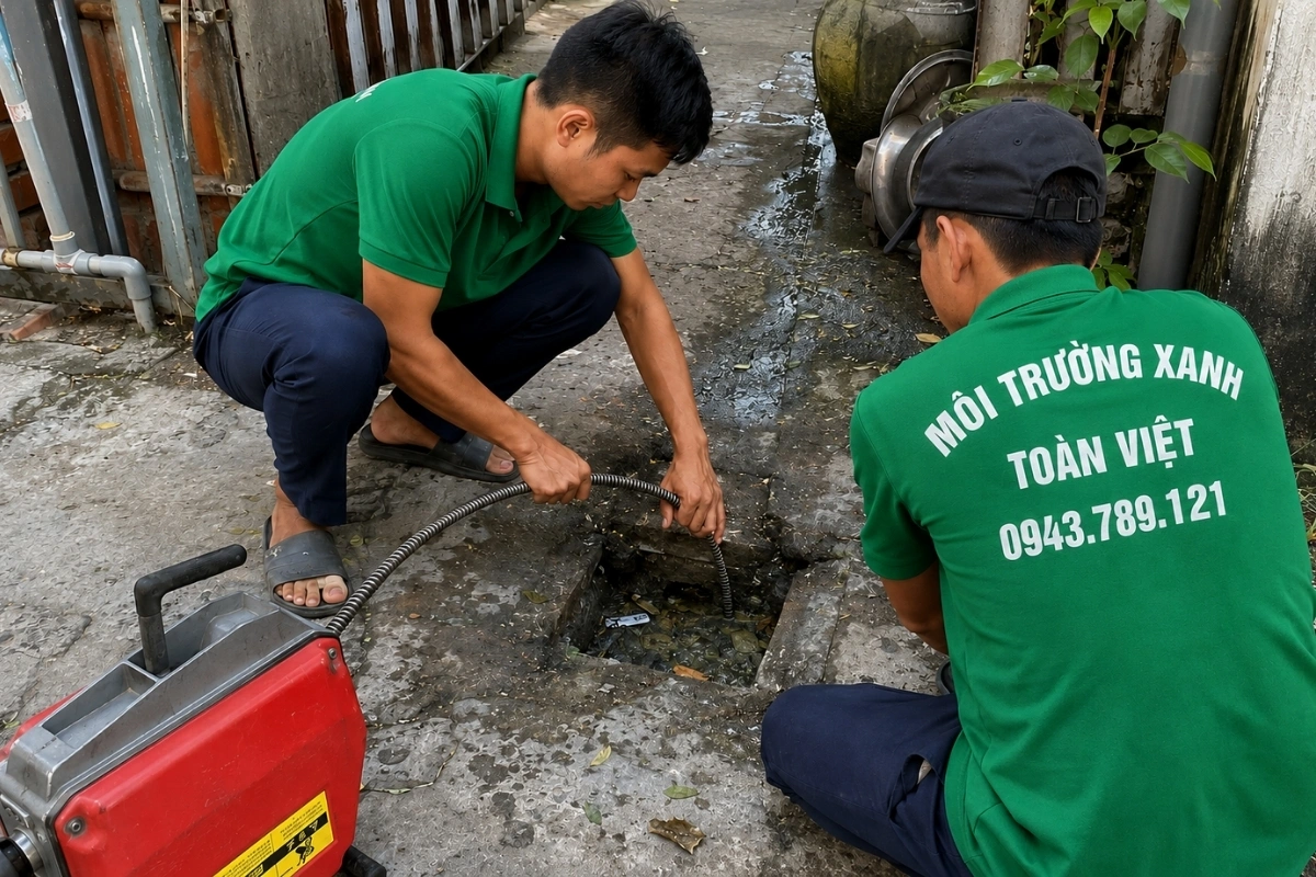 Vớt cặn bùn trong hố ga
