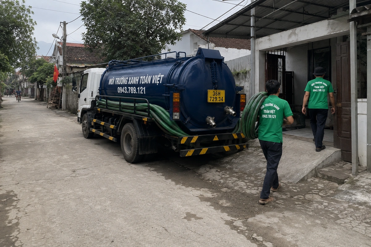 Hút Bể Phốt Tại Thanh Hóa Cho Nhà Trong Ngõ Và Khách Sạn 12 Xe hút bể phốt vào tận đường nhỏ khu dân cư tại Thanh Hóa