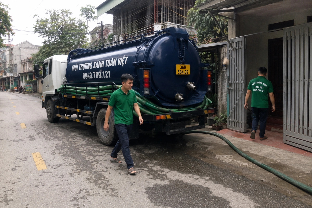 Hút Bể Phốt Tại Triệu Sơn 24/7, Xe Trực Mùa Lễ Hội 17 Xe hút bể phốt vào tận đường nhỏ khu dân cư tại Thanh Hóa