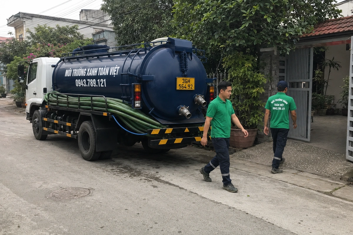 Hút Bể Phốt Tại Yên Định 24/7, Nhận Cả Khu Trang Trại 12 Xe hút bể phốt trên đường vào khu dân cư tại Thanh Hóa