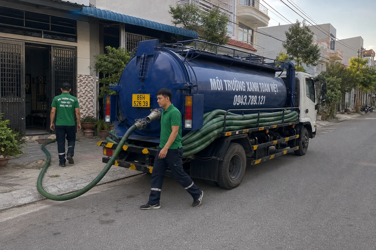 Hút Hầm Cầu Tuy Phong | Phan Dũng, Ven Biển, Nhà Dân 13 Xe hút hầm cầu trên đường vào khu dân cư tại Bình Thuận