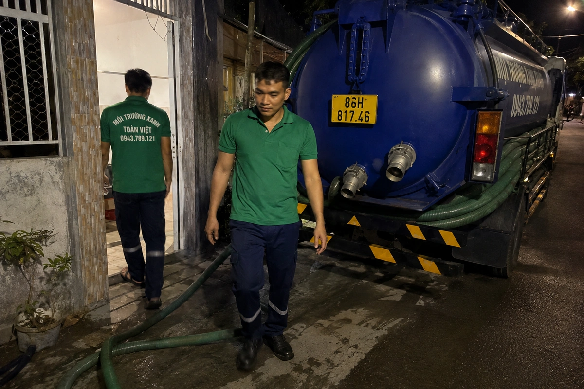 Hút Hầm Cầu Đức Linh theo m³, Ký Nghiệm Thu | 24/7 10 Xe hút hầm cầu vào tận đường nhỏ khu dân cư tại Bình Thuận