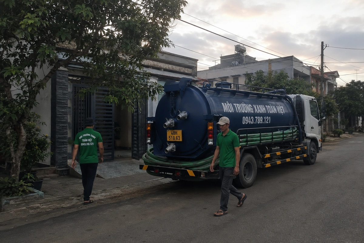 Xe hút hầm cầu đậu trước nhà dân tại Đắk Nông