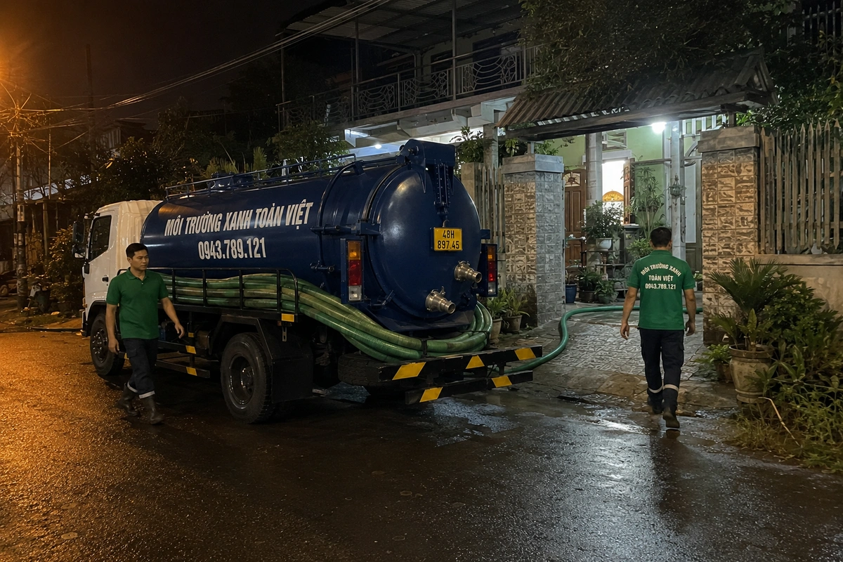 Xe hút hầm cầu đậu trước nhà dân tại Đắk Nông