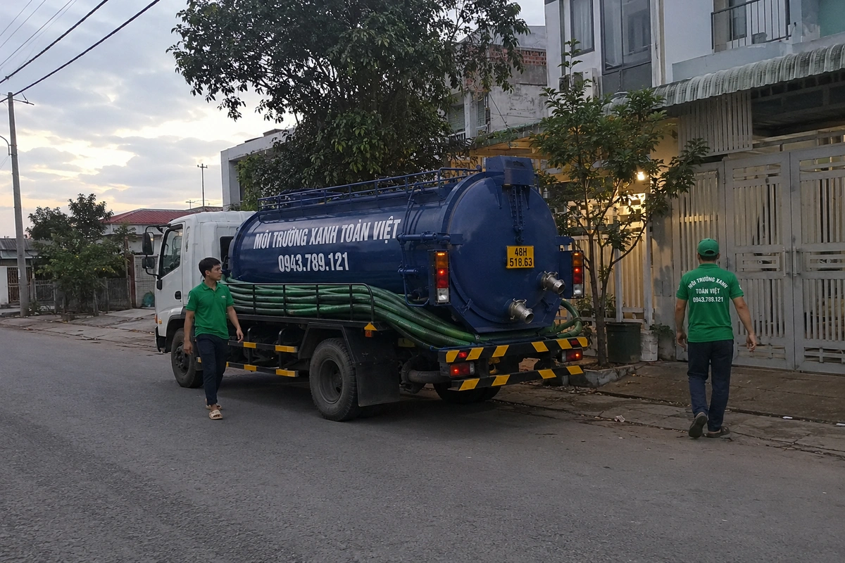 Xe hút hầm cầu đậu trước nhà dân tại Đắk Nông