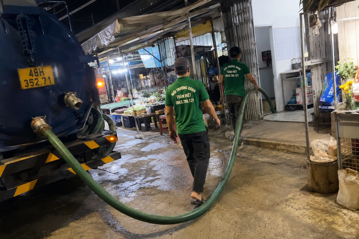 Xe hút hầm cầu làm ca tối tại khu dân cư ở Đắk Nông