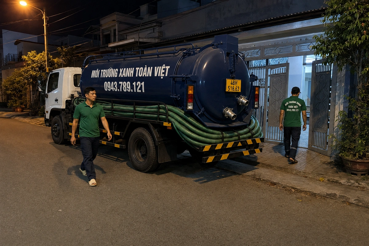 Xe hút hầm cầu đậu trước nhà dân tại Đắk Nông