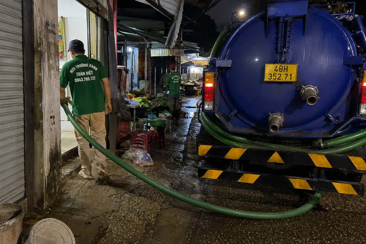 Xe hút hầm cầu làm ca tối tại khu dân cư ở Đắk Nông