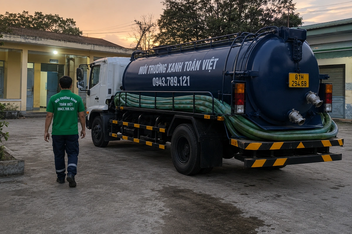 Hút hầm cầu Đức Cơ 24/7, nhận cả khu công nhân cao su 7 Xe hút hầm cầu Môi Trường Xanh Toàn Việt tại Gia Lai