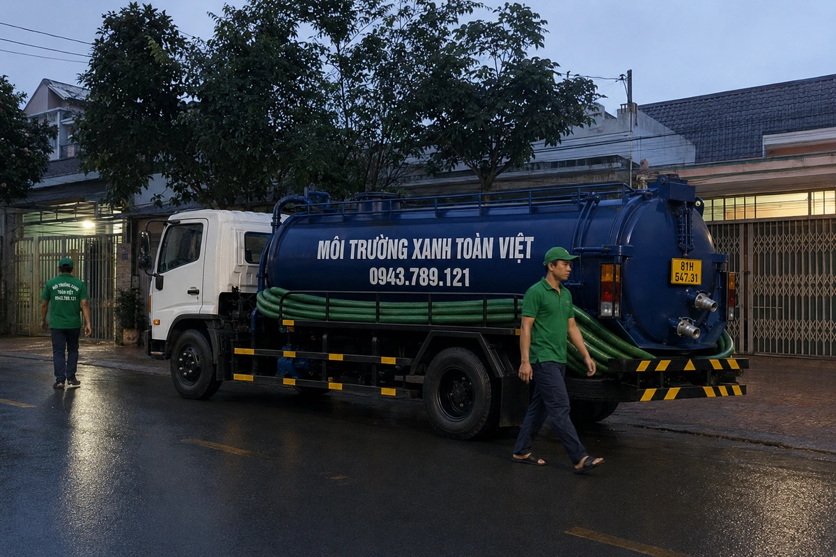 Xe hút hầm cầu trên đường vào khu dân cư tại Gia Lai