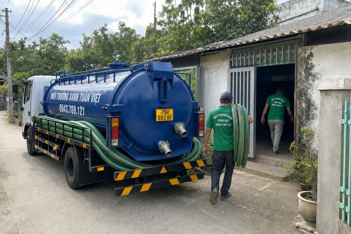 Hút Hầm Cầu Tại Huế Cho Nhà Kiệt Và Vùng Xa Trung Tâm 9 Xe hút hầm cầu Môi Trường Xanh Toàn Việt tại Huế