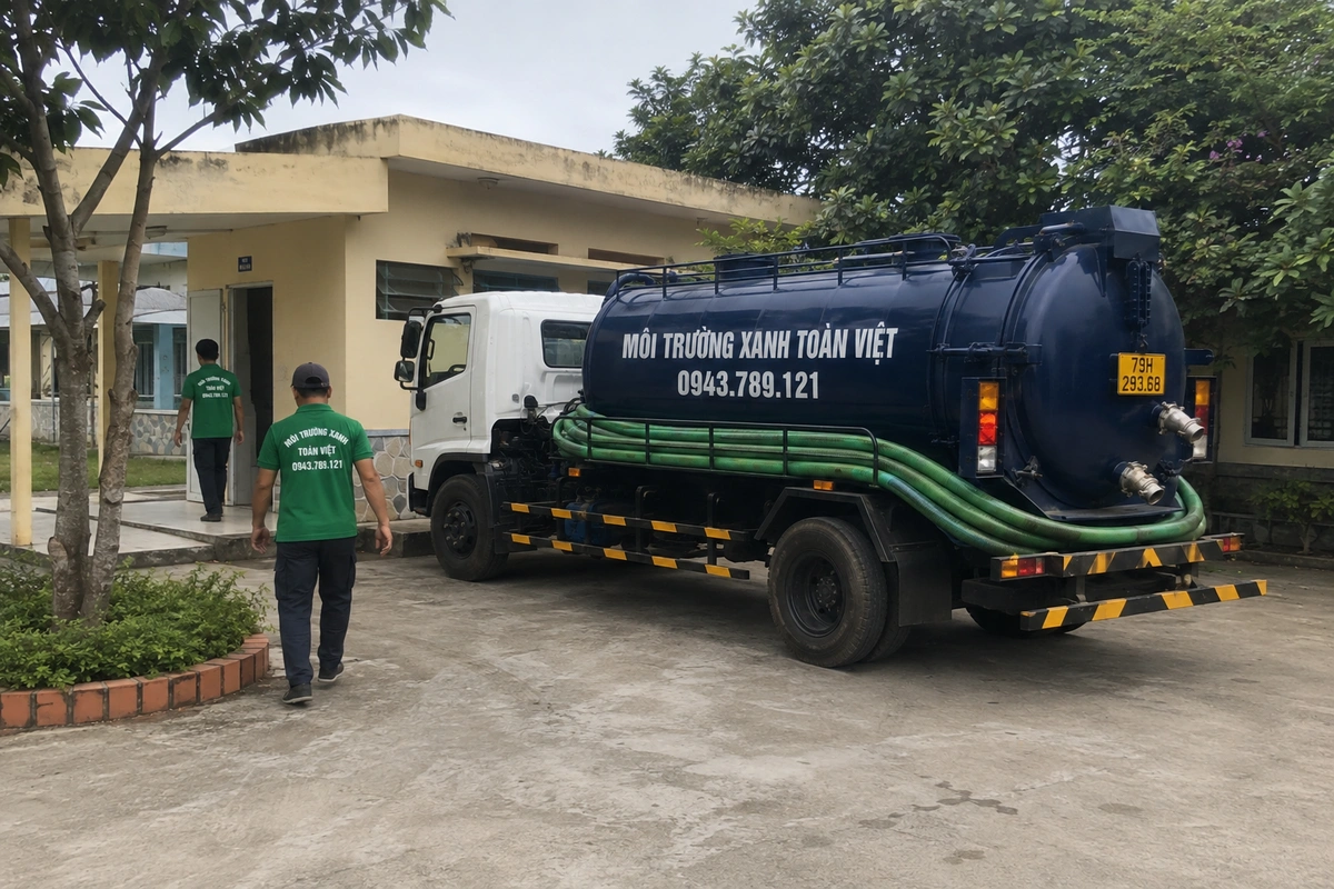 Hút Hầm Cầu Vạn Ninh, Tính theo m³, Đến Nơi 30 Phút 10 Xe hút hầm cầu trên đường vào khu dân cư tại Khánh Hòa