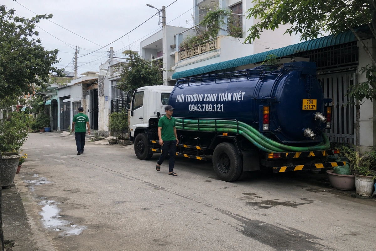 Hút Hầm Cầu Vạn Ninh, Tính theo m³, Đến Nơi 30 Phút 12 Xe hút hầm cầu vào tận đường nhỏ khu dân cư tại Khánh Hòa