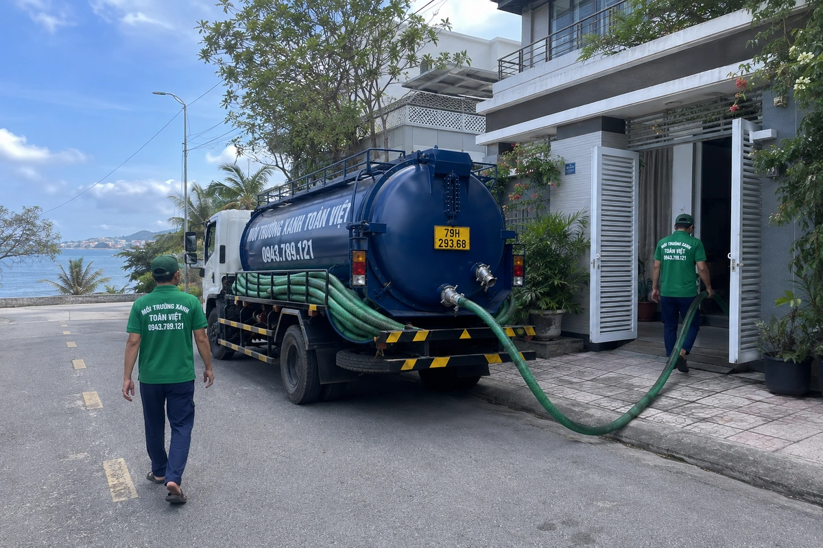 Hút Hầm Cầu Vạn Ninh, Tính theo m³, Đến Nơi 30 Phút 15 Xe hút hầm cầu đậu trên đường ven biển tại Khánh Hòa