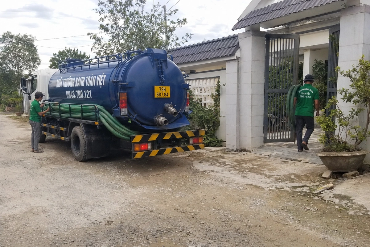 Xe hút hầm cầu đậu trước nhà dân tại Khánh Hòa