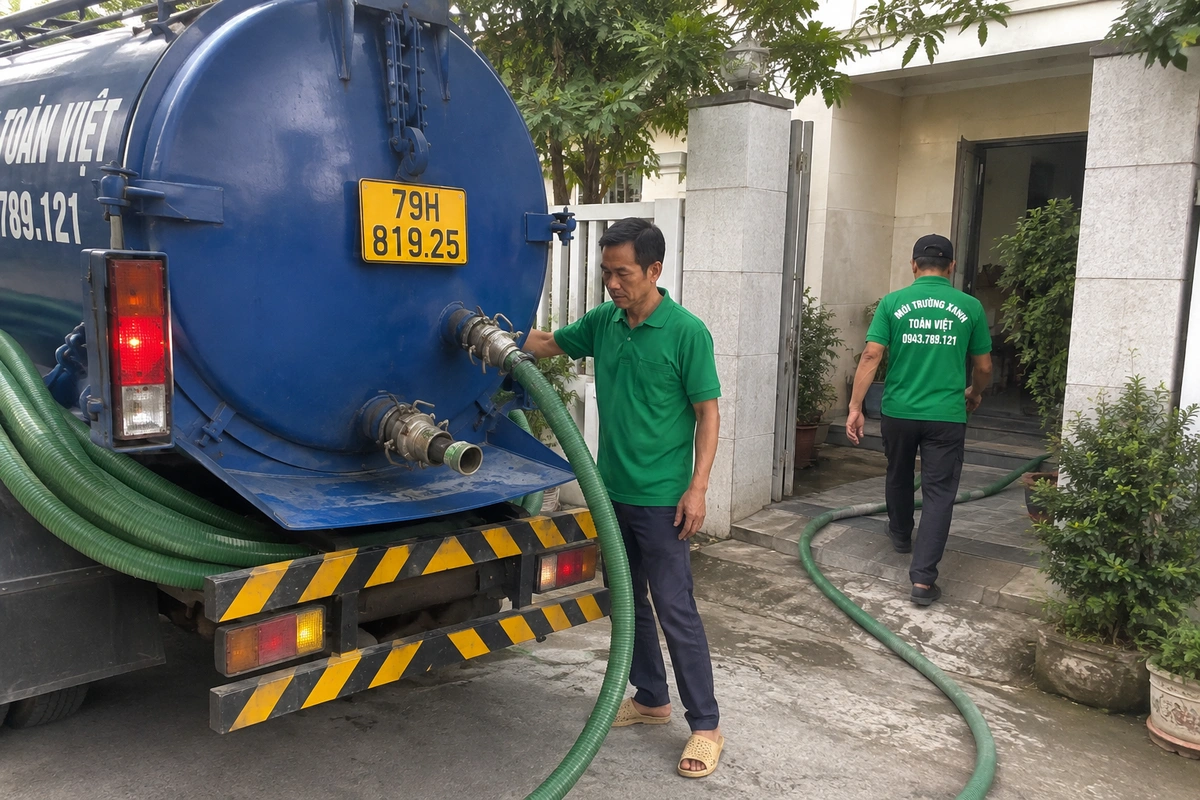 Nhân viên vác cuộn ống hút từ xe vào nhà khách tại Khánh Hòa