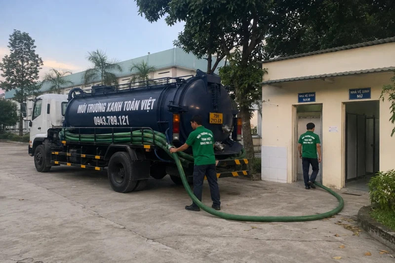 Xe bồn và ống trong nội dung dịch vụ hút hầm cầu Cam Lâm