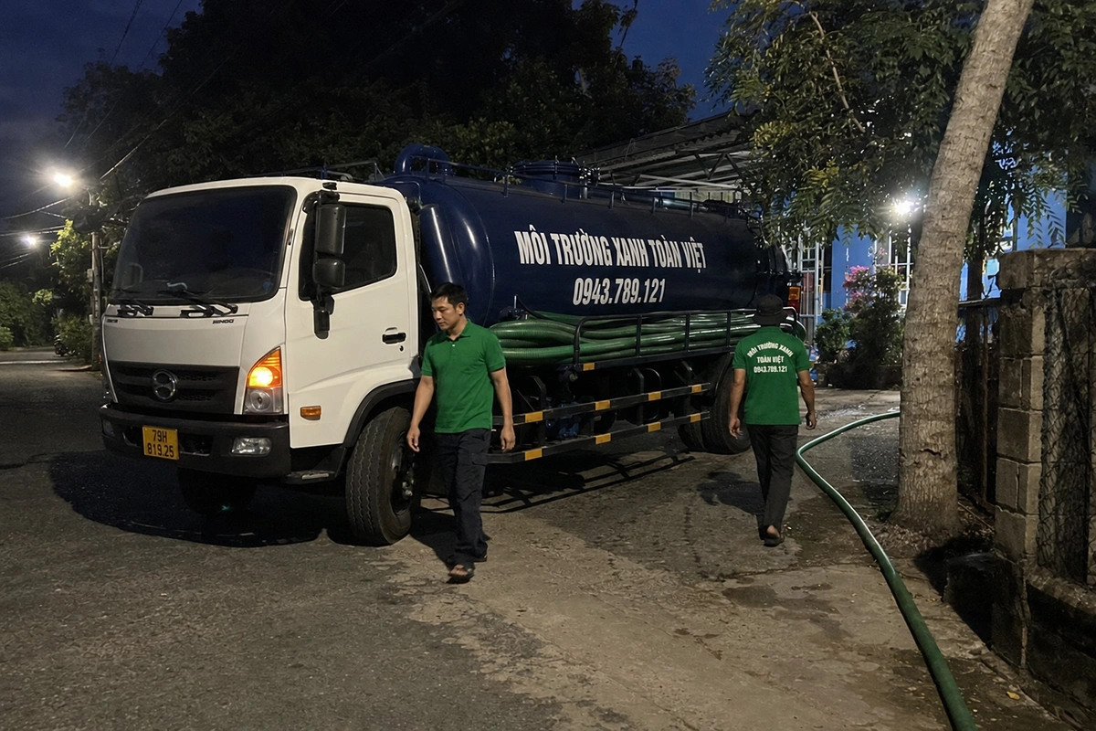 Xe hút hầm cầu trên đường vào khu dân cư tại Khánh Hòa